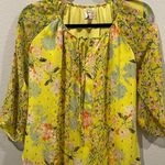 Anthropologie FIG AND FLOWER Sheer 3/4 Sleeve Yellow Floral Blouse Photo 0