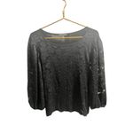 Cable & Gauge Black Lace Overlay Blouse Women L Balloon Sleeve Sheer Elegant Top Photo 1