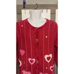 Quacker Factory The Valentine Cardigan Sweater Beaded Hearts Red/Pink Medium Photo 3