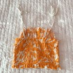 Urban Outfitters Orange Floral Tie Shoulder Smocked Top Size Small Photo 1