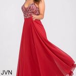 Jovani Red Beaded Flowy Prom Dress Formal Gown Photo 0