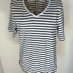 Chico's Chico’s size 1 black white stripe vneck short sleeve ultimate tee M 100% cotton Photo 0