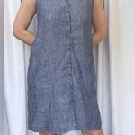 Adrienne Vittadini Chambray Linen Button-Down Sleeveless Dress - Blue - S Photo 1