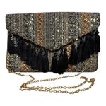 Lulus Fancy A Fringe Clutch Gold Chain Crossbody Pocketbook Bag Tassels Photo 0