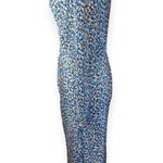 Saylor Ditsy Floral Midi Dress Blue Deep V-Neck High Slit Long Sleeves Photo 3