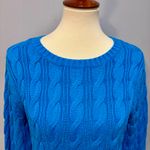 Lands' End  Cotton Cable Knit Crewneck Sweater Bright Blue Preppy winter, Size M Photo 1