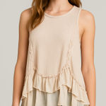 Free People Ruffle Hem Ribbed Tank Top Tan Photo 0