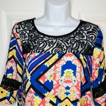 Socialite  Watercolor Floral Geometric Black Lace Yoke Mini Dress Royal Blue S Photo 1