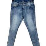 Time And Tru SZ 8 Skinny Ankle Jeans Stretch Mid-Rise Distressed Whiskered Blue Photo 0