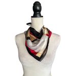 Vintage Sophisticate Plaid Silk Scarf Red & Gold Black Border 22" Square Photo 1