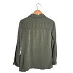 Nicole Miller  Linen Blend Button Up Olive Green Size Large Pockets Button Up Photo 4