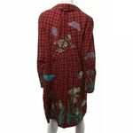 Anthropologie Chan Luu Long Jacket L Plaid Red Embroidered Floral Butterfly Photo 1