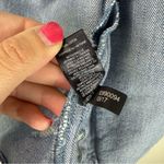 EXPRESS  Women's Light Blue Distressed Denim Jacket with Floral Embroidery | XL Photo 8