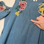 ZARA  denim collection floral embroidered & beaded cold shoulder dress size small Photo 6