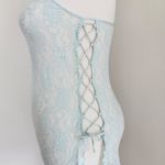 Vintage Y2K Cinema Etoile Blue Lace Slip Dress Stretch Bodycon Lace Up Side M Size M Photo 3