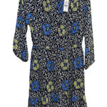 Loft Floral Print Dress Navy Blue Yellow White Women's Medium NWT Photo 0