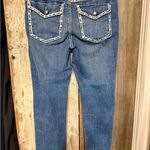 Luxe  Denim Jeans with Rhinestone accents and white stitching Photo 4