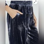 Anthropologie Gloria Blue Crushed velvet smocked joggers with waist tie size XS Photo 2