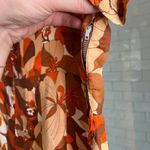 Vintage 60s Silk Floral Handmade Button Front Mini Dress Brown Size XL Photo 7