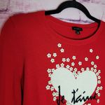 Talbots  VALENTINE'S DAY RED JE' TAIME HEART 3D FLOWER BEAD ACCENTS SWEATER XS Photo 3