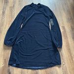 Lulus LULU’S Ticket To Chic Navy Blue Striped Velvet Balloon Sleeve Dress Photo 2