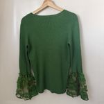 Cato  Kelly Green Ribbed Knit V-Neck Trumpet Lace Cuffs Elegant Classy Sweater XL Photo 2