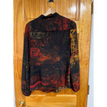 Vivienne Tam  Semi Sheer Abstract Maximalist Black Orange Button Down Blouse Photo 4