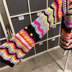 Coriresha Multicolor Striped Open Knit Bell Sleeve Cardigan Sweater Black Size XL Photo 3