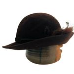 Vintage Geo W Bollman Lords Chocolate Doeskin Felt Wool Hat Feather Photo 1
