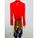 THEBE MAGUGU Red Gradient Asymmetric Pleated Cocktail Collared Chiffon Dress M Size M Photo 1