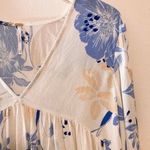 Free People 🏷️  Bella Printed Tunic Dress XS Blue White Flower Vneck Longsleeve Photo 2