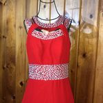 A line red haltered keyhole beaded ruched chiffon prom dress with slit XS/2 Size undefined Photo 6