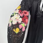 Topshop  Black Satin Long Midi Dress Floral Embroidery Size 2 Formal Photo 2