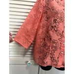 Notations Petite Coral 3/4 Wide Sleeve Button Up Floral Sheer Blouse Size PL Photo 3