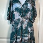 ASTR  Green Palm Print Cold Shoulder Elastic Waist Surplice Romper Small #1312-AZ Photo 1