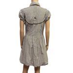 Dots Cotton Short Sleeve Bubble Hem Button Front Collared Striped Dress Small Brown Photo 2