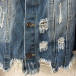 Elan Frayed Distressed Blue Denim Jacket with Slight Crop, Size Large Photo 1