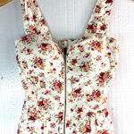 Mind Code  M Y2K Feminine Smocked Cotton Sleeveless Floral Fitted Zip Front Top Photo 0