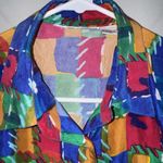 Vintage 100% Silk Blouse Colorful Abstract Geometric Print Button Down Sz M LS Blue Size M Photo 7