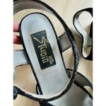 90s Black Velvet Heels Size 9.5 Retro Formal Block Heels Open Toe Photo 6