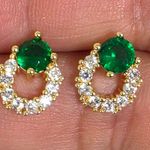 Boutique Gold Filled Small Hoop Earrings Emerald Green and Clear Pave Photo 2
