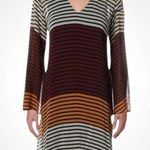 ECI Black White Purple & Mustard Striped V-Neck Long Bell Sleeve Shift Dress 4 Photo 0