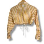 Free People Yellow White Cropped Striped Button Down Shirt Photo 5