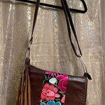 Borssa Brown Colorful Embroidered Floral Mexican Boho Real Leather Small Purse N Photo 0