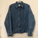 Liz Claiborne Navy Blue jean denim button-up down shirt shacket jacket long sleeve cargo pocket Size L Measurement in pics Photo 0