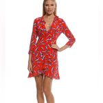 Whistles Women’s Mimi Dress Floral Tulip Silk Ruffle Surplice Size 4 Red Photo 1