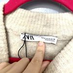 ZARA Cream Oatmeal Square Collar Combination Organza Knit Thick Chic Sweater M Photo 3