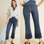 Spanx NEW  Cropped Flare Raw Hem Jeans 2-Toned Medium Dark Wash Minimalist Small Photo 10