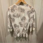 Daniel Rainn Cute creamy floral sheer crochet trim elastic waist tie neck boho blouse Photo 2