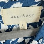 MELLODAY  Blue White Floral Cuffed Short Sleeve Relaxed Fit Cottage Core Blouse S Photo 5